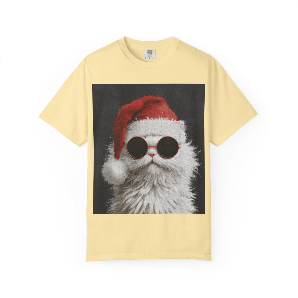 Cool White Cat in Santa Hat T-Shirt | Christmas Cat Shirt