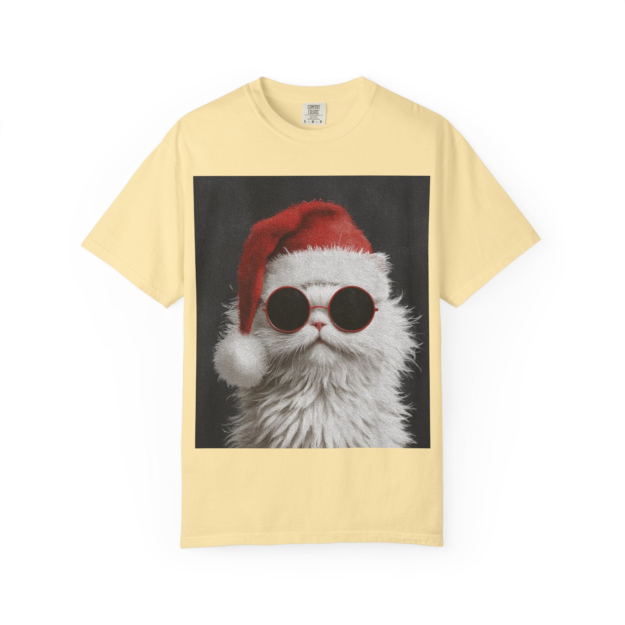 Cool White Cat in Santa Hat T-Shirt | Christmas Cat Shirt