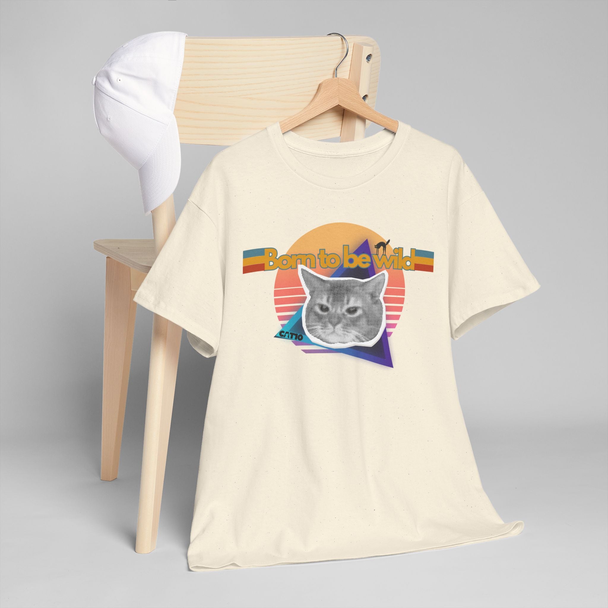 Born to Be Wild Cat Shirt | Retro 80s Vintage Style Graphic Tee | Funny Rocker Cat T-Shirt | Aesthetic Cat Lover Gift | Unisex Heavy Cotton