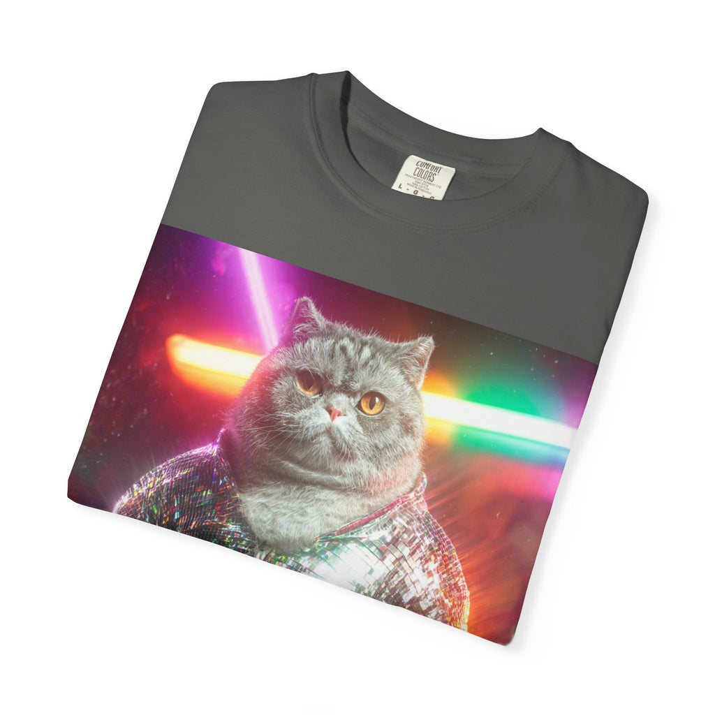 Unisex Disco Cat T-shirt | Funny Cat With Sequin Jacket, Stylish Cat Lovers Gift,  Trendy Cat Graphic Shirt