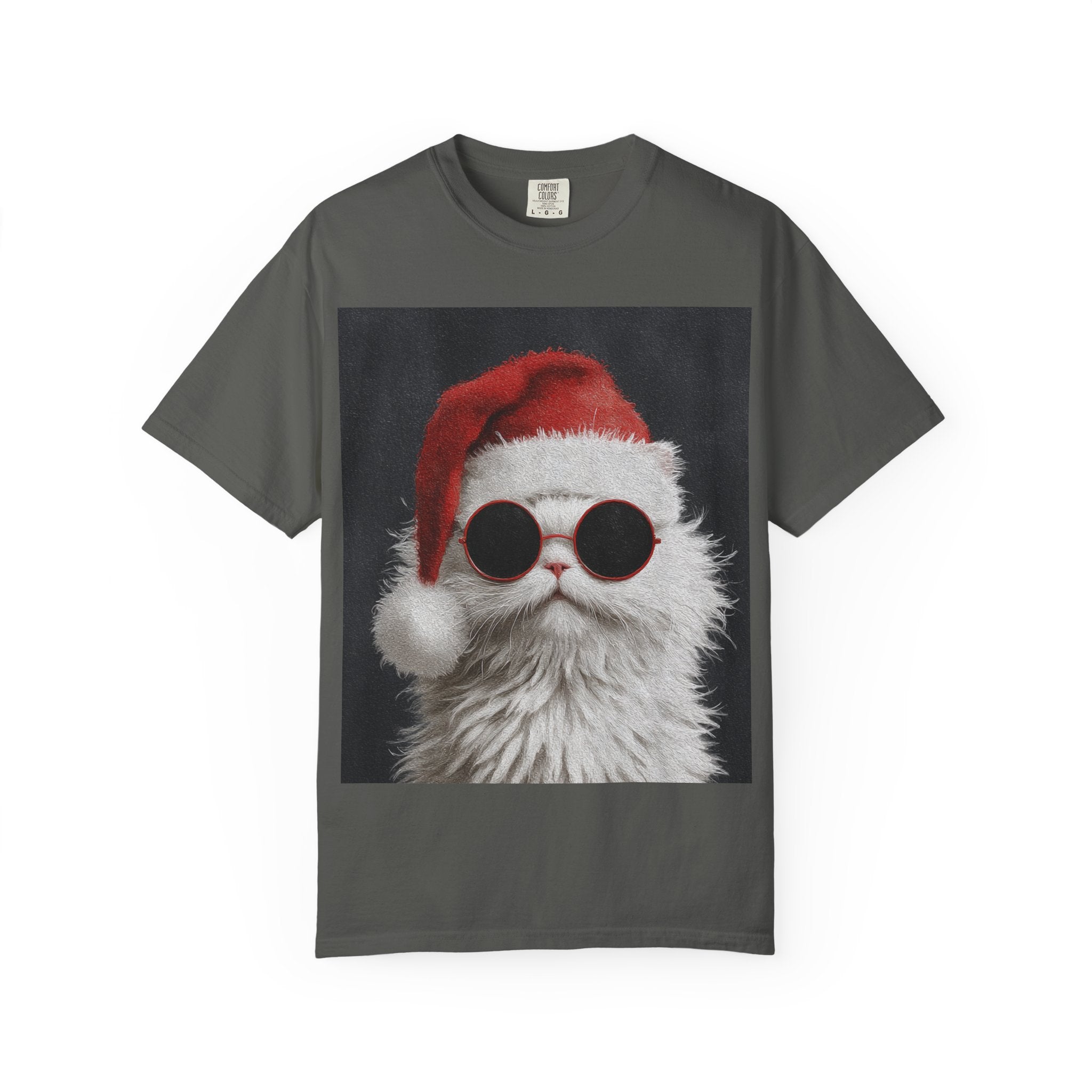 Cool White Cat in Santa Hat T-Shirt | Christmas Cat Shirt
