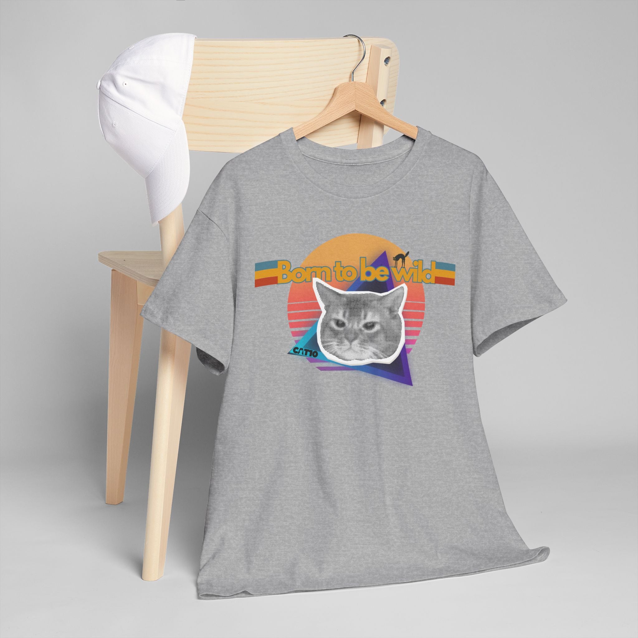 Born to Be Wild Cat Shirt | Retro 80s Vintage Style Graphic Tee | Funny Rocker Cat T-Shirt | Aesthetic Cat Lover Gift | Unisex Heavy Cotton