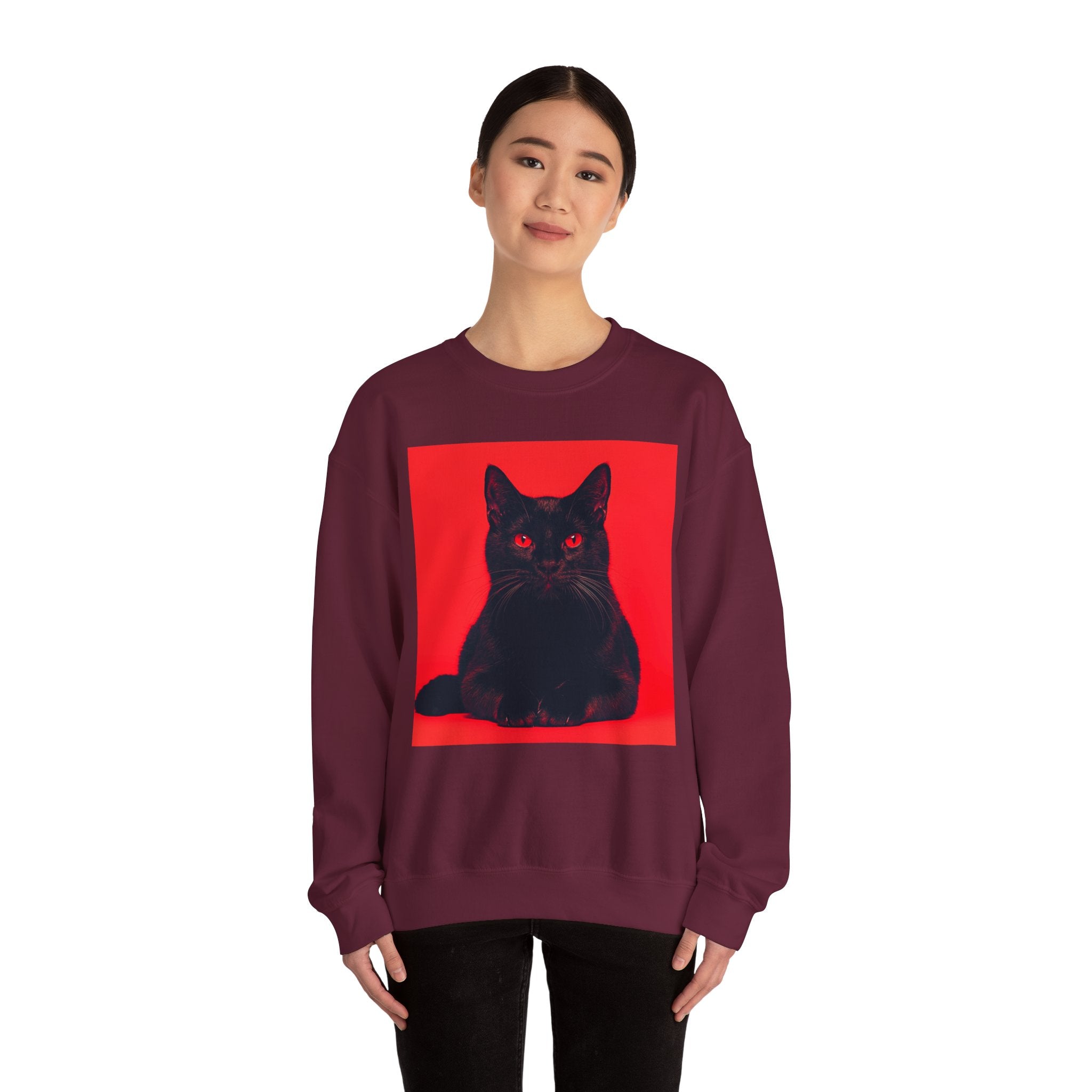 Black Cat with Red Eyes sweatshirt | Crewneck Cat Art, Gothic