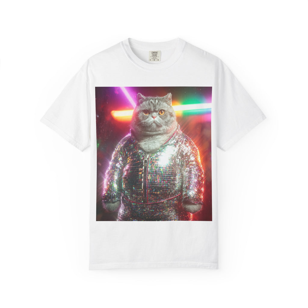 Unisex Disco Cat T-shirt | Funny Cat With Sequin Jacket, Stylish Cat Lovers Gift,  Trendy Cat Graphic Shirt