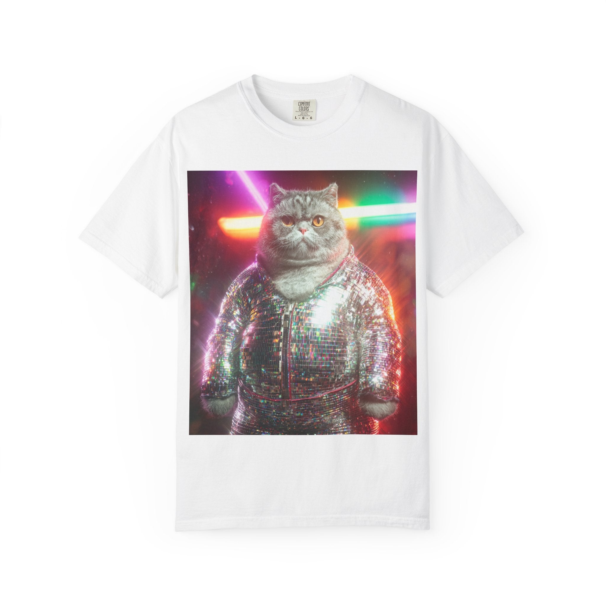 Unisex Disco Cat T-shirt | Funny Cat With Sequin Jacket, Stylish Cat Lovers Gift,  Trendy Cat Graphic Shirt