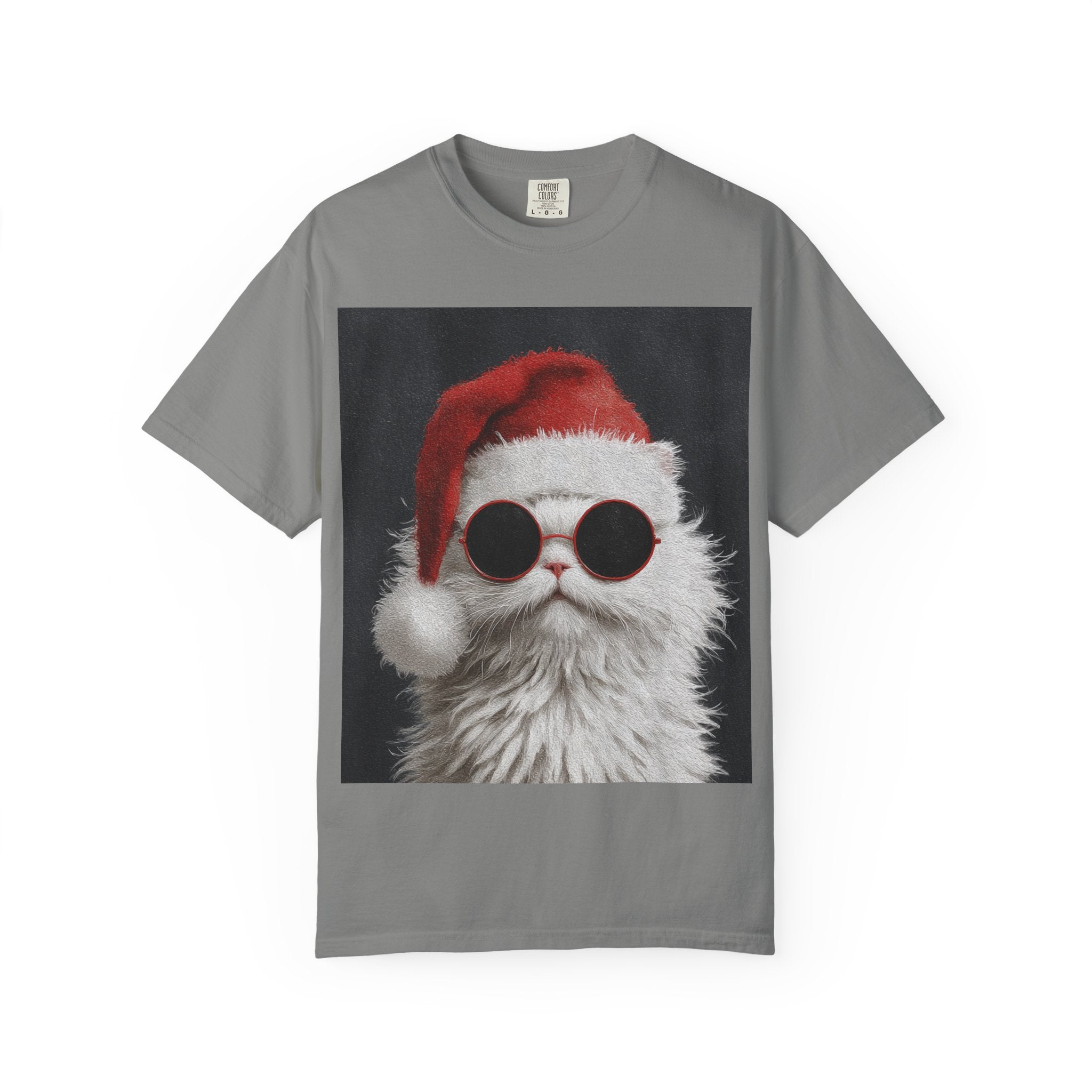 Cool White Cat in Santa Hat T-Shirt | Christmas Cat Shirt