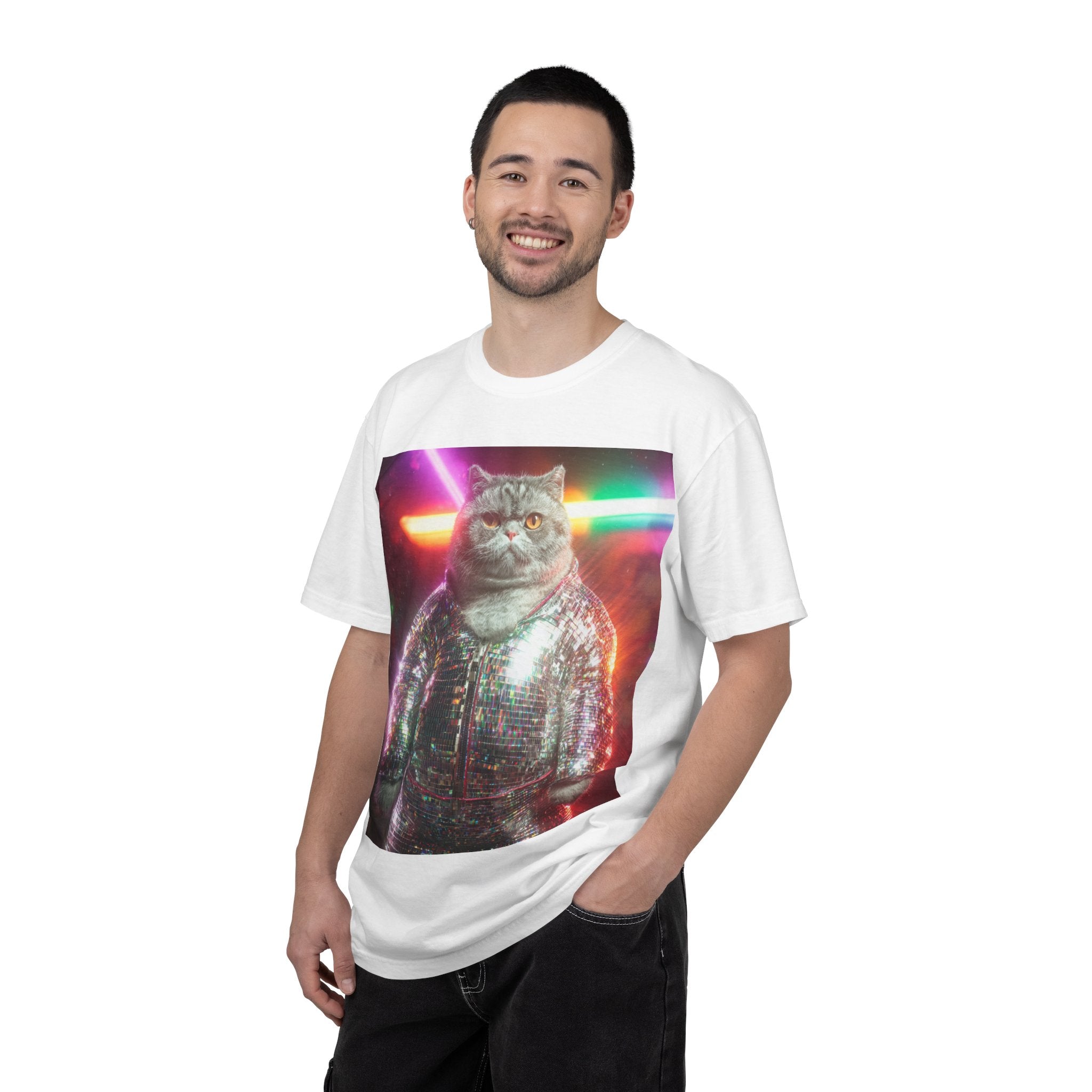 Unisex Disco Cat T-shirt | Funny Cat With Sequin Jacket, Stylish Cat Lovers Gift,  Trendy Cat Graphic Shirt