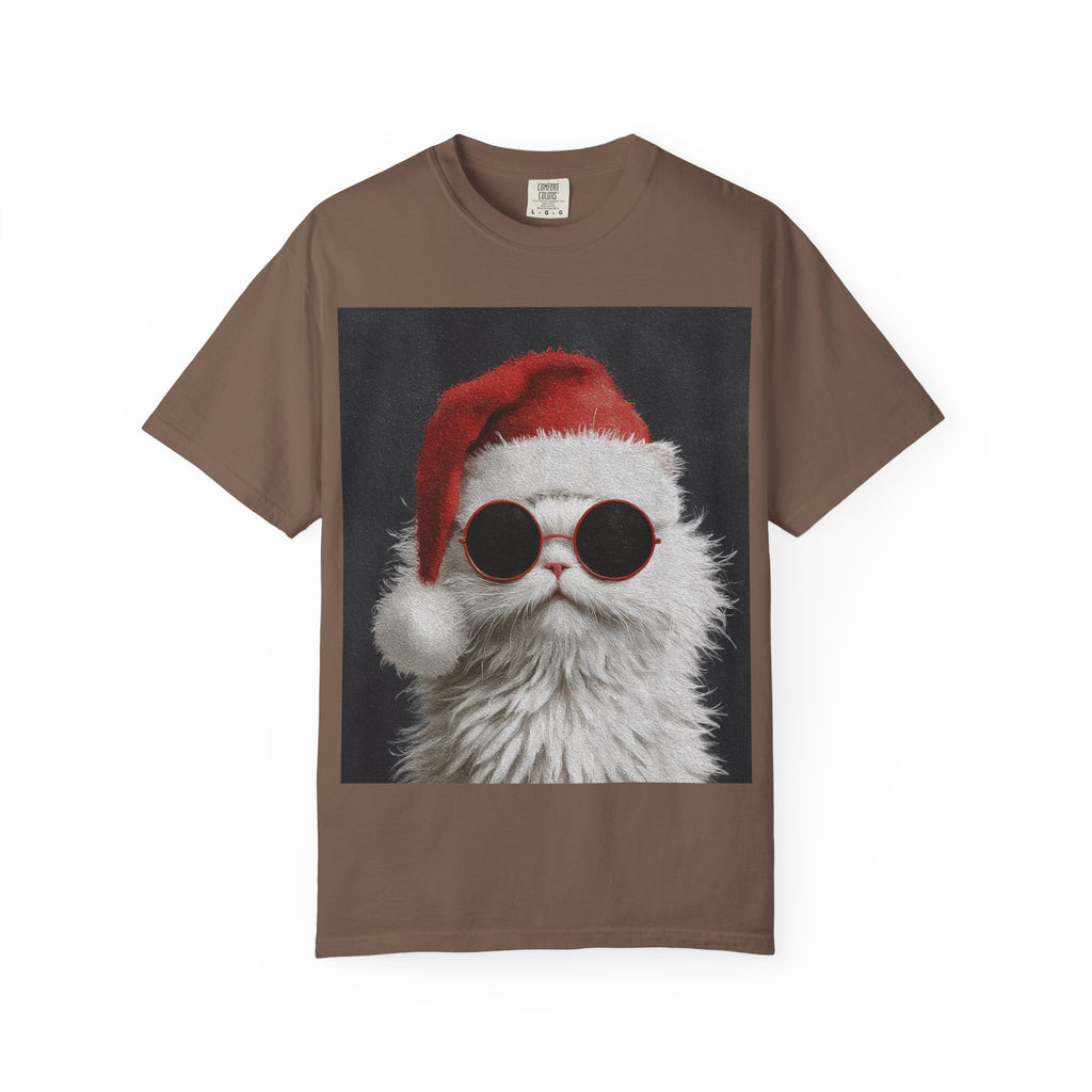 Cool White Cat in Santa Hat T-Shirt | Christmas Cat Shirt