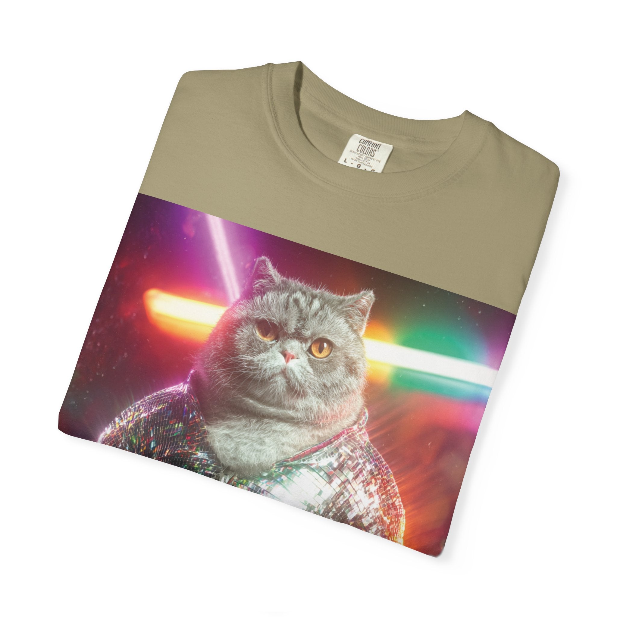 Unisex Disko Kedi Tişörtü | Pullu Ceketli Komik Kedi, Şık Kedi Severler Hediyesi, Trend Kedi Grafik Tişörtü