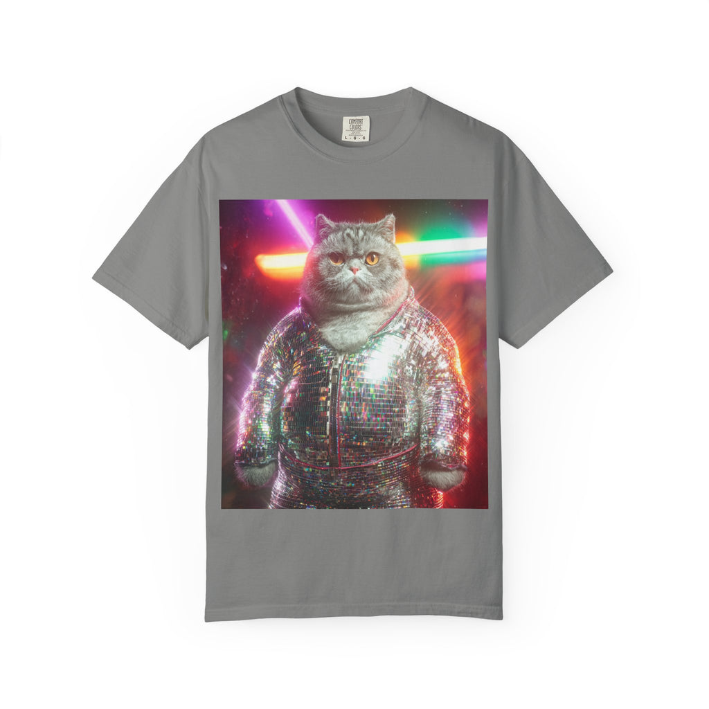 Unisex Disco Cat T-shirt | Funny Cat With Sequin Jacket, Stylish Cat Lovers Gift,  Trendy Cat Graphic Shirt