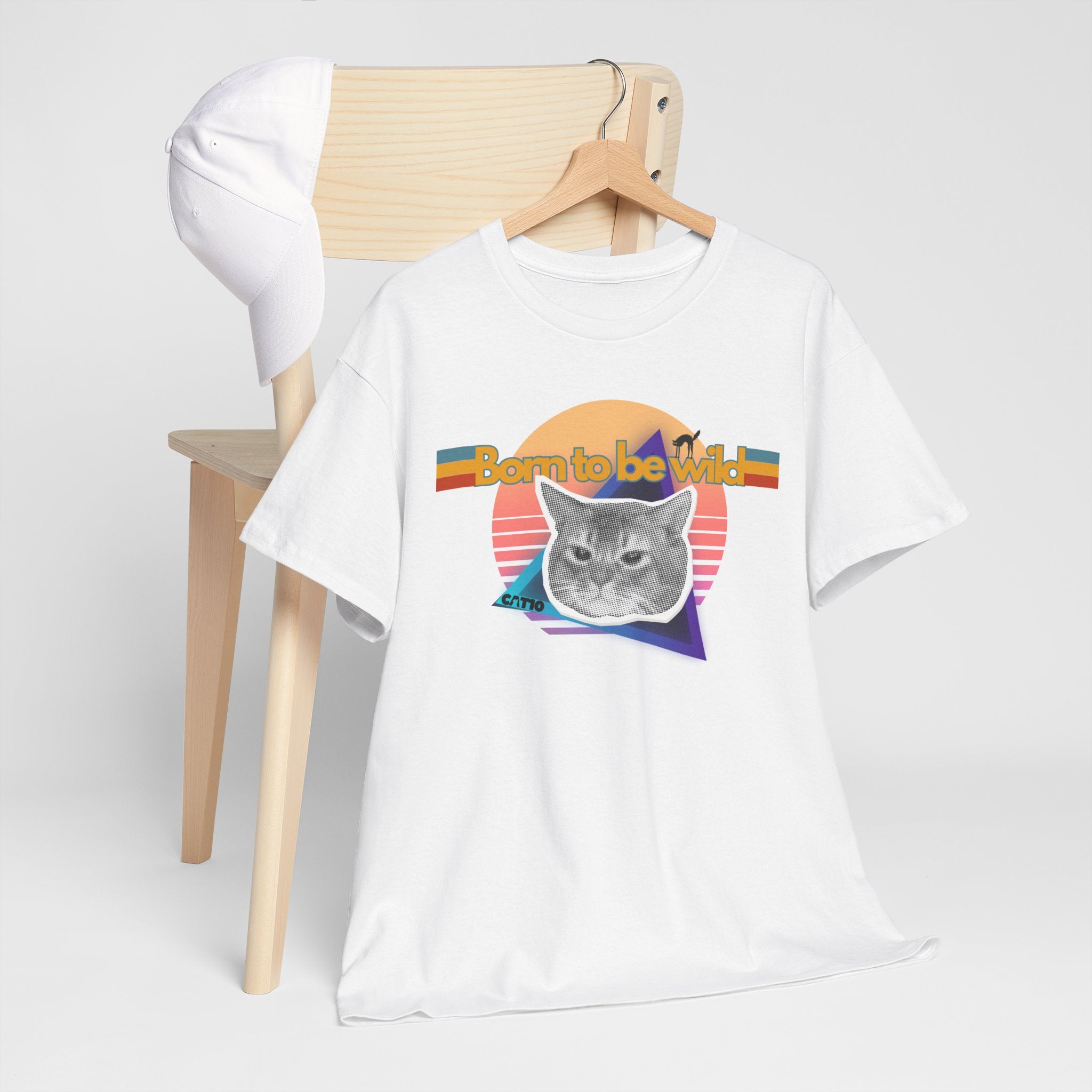 Born to Be Wild Cat Shirt | Retro 80s Vintage Style Graphic Tee | Funny Rocker Cat T-Shirt | Aesthetic Cat Lover Gift | Unisex Heavy Cotton