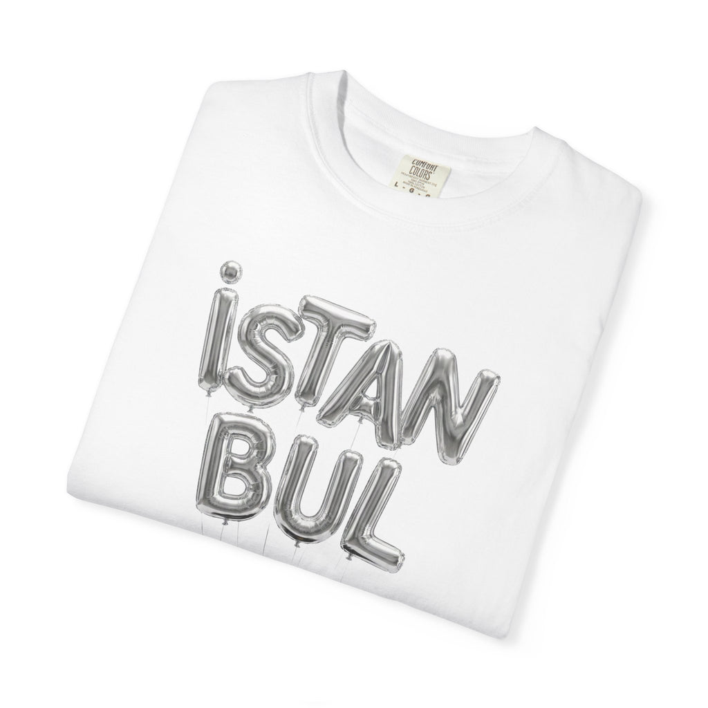 Unisex İstanbul Balon Yazılı Kedi Kutusu Grafik Tişört