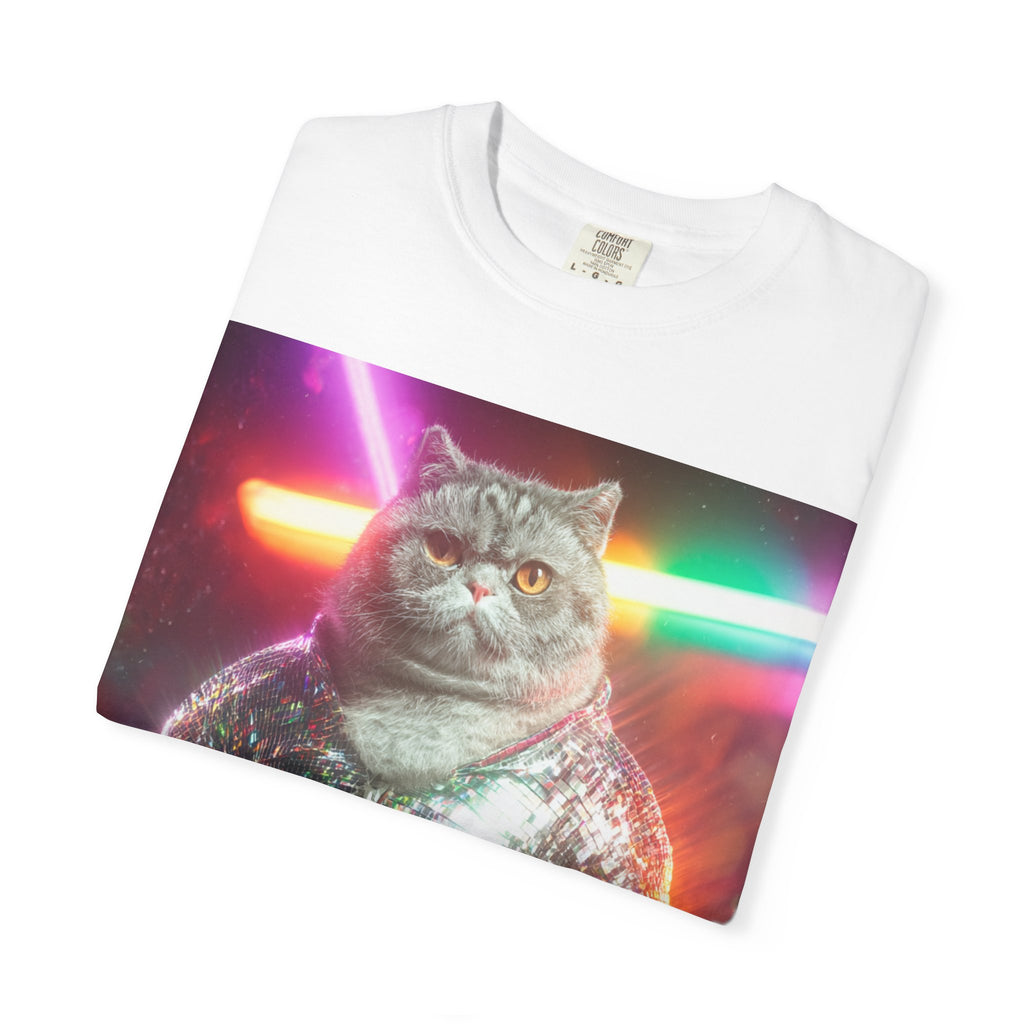 Unisex Disco Cat T-shirt | Funny Cat With Sequin Jacket, Stylish Cat Lovers Gift,  Trendy Cat Graphic Shirt