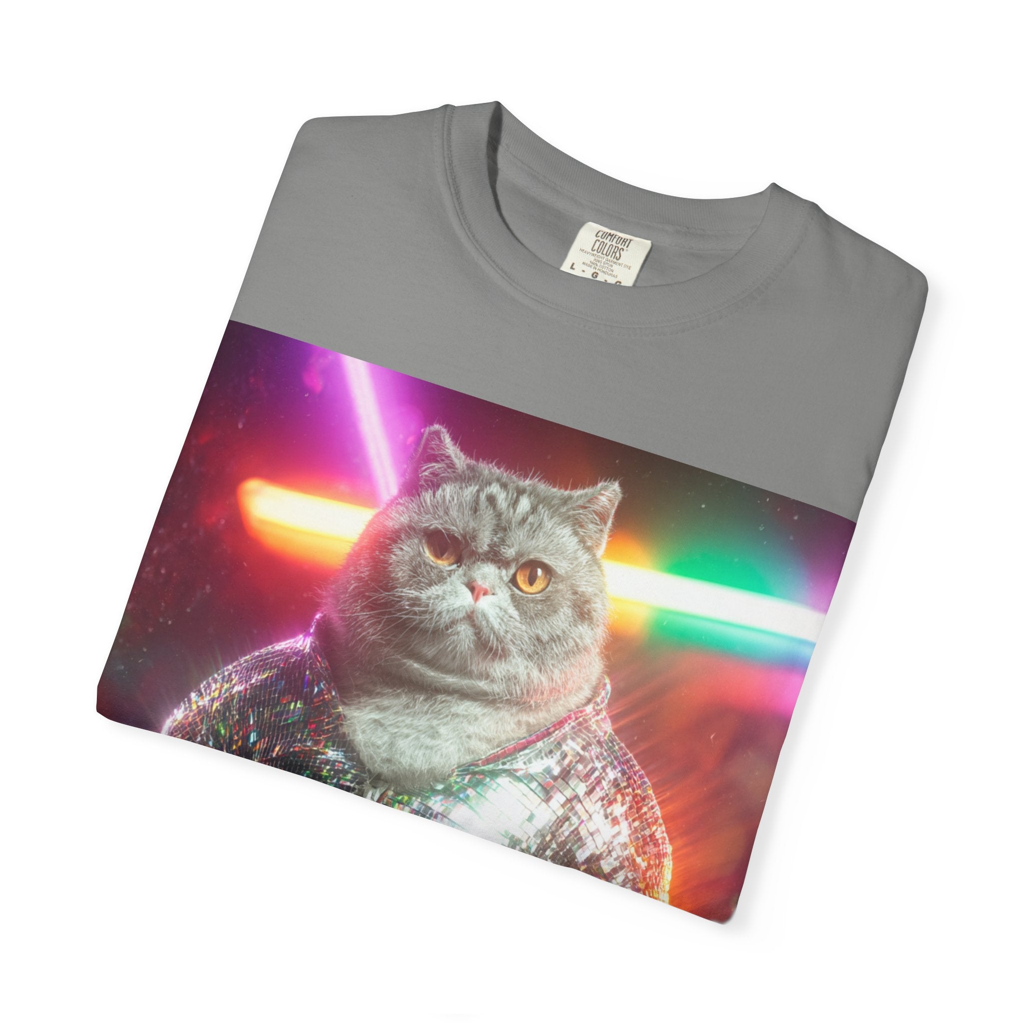 Unisex Disco Cat T-shirt | Funny Cat With Sequin Jacket, Stylish Cat Lovers Gift,  Trendy Cat Graphic Shirt