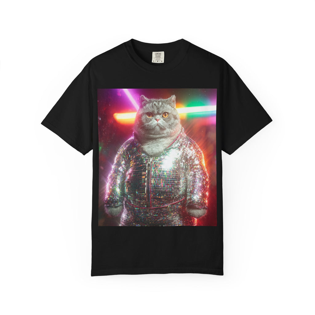 Unisex Disco Cat T-shirt | Funny Cat With Sequin Jacket, Stylish Cat Lovers Gift,  Trendy Cat Graphic Shirt