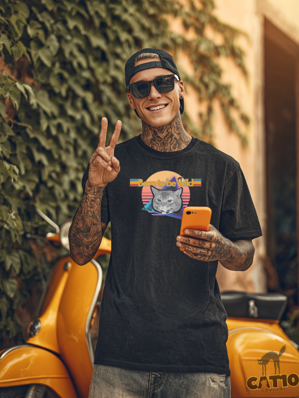 Born to Be Wild Cat Shirt | Retro 80s Vintage Style Graphic Tee | Funny Rocker Cat T-Shirt | Aesthetic Cat Lover Gift | Unisex Heavy Cotton