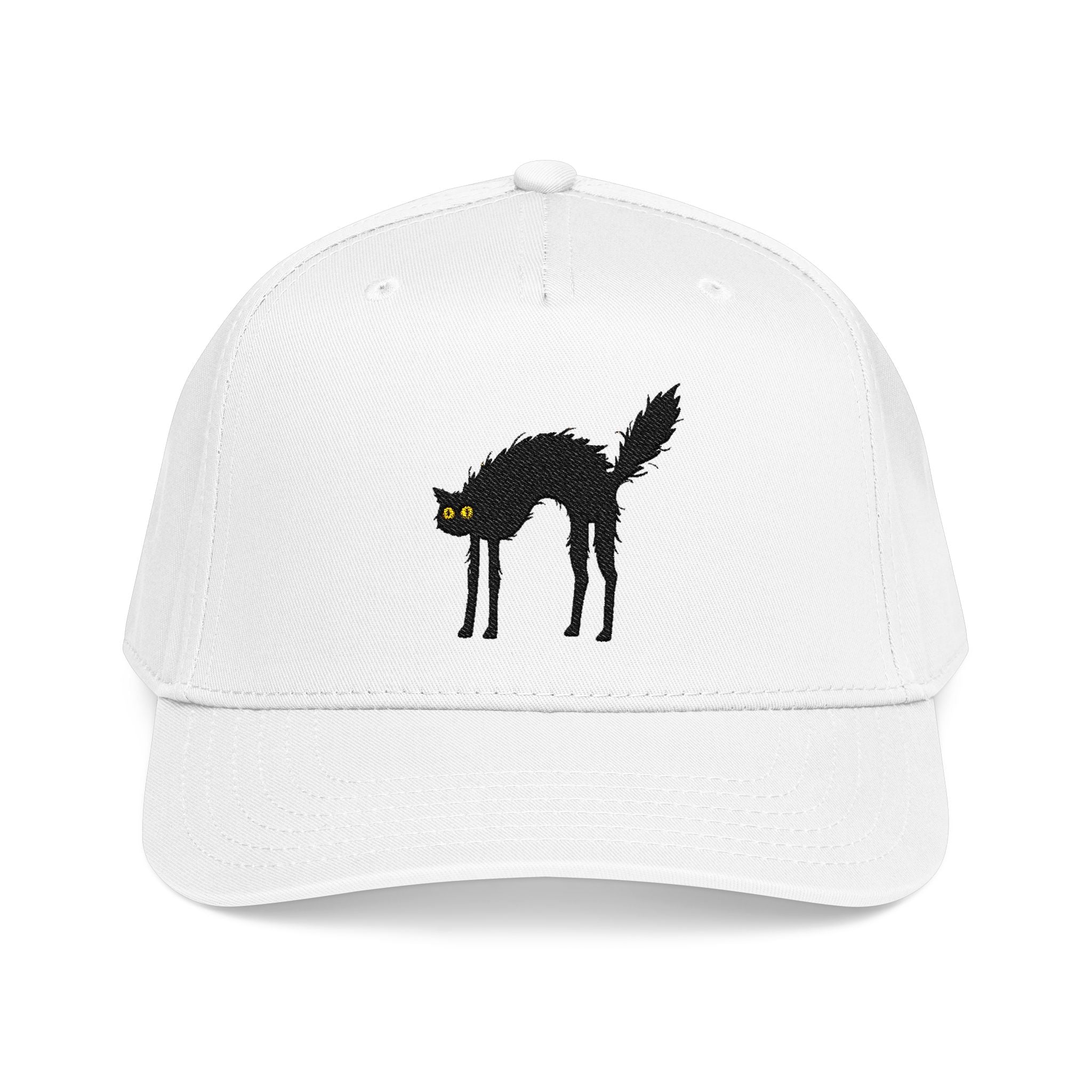 Black Scaredy Cat Baseball Cap — Embroidered Cat Hat
