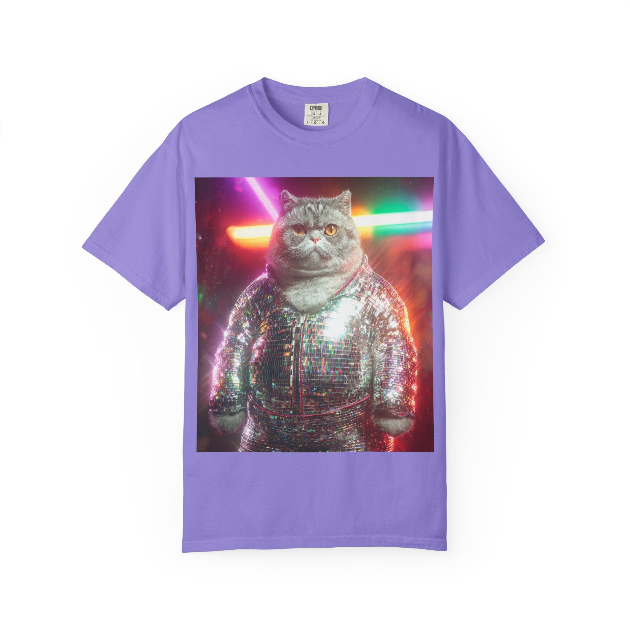 Unisex Disco Cat T-shirt | Funny Cat With Sequin Jacket, Stylish Cat Lovers Gift,  Trendy Cat Graphic Shirt