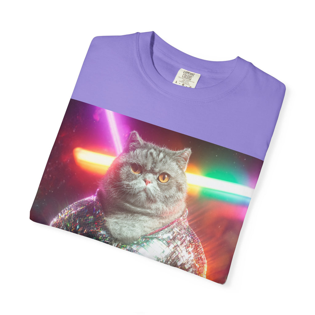 Unisex Disco Cat T-shirt | Funny Cat With Sequin Jacket, Stylish Cat Lovers Gift,  Trendy Cat Graphic Shirt