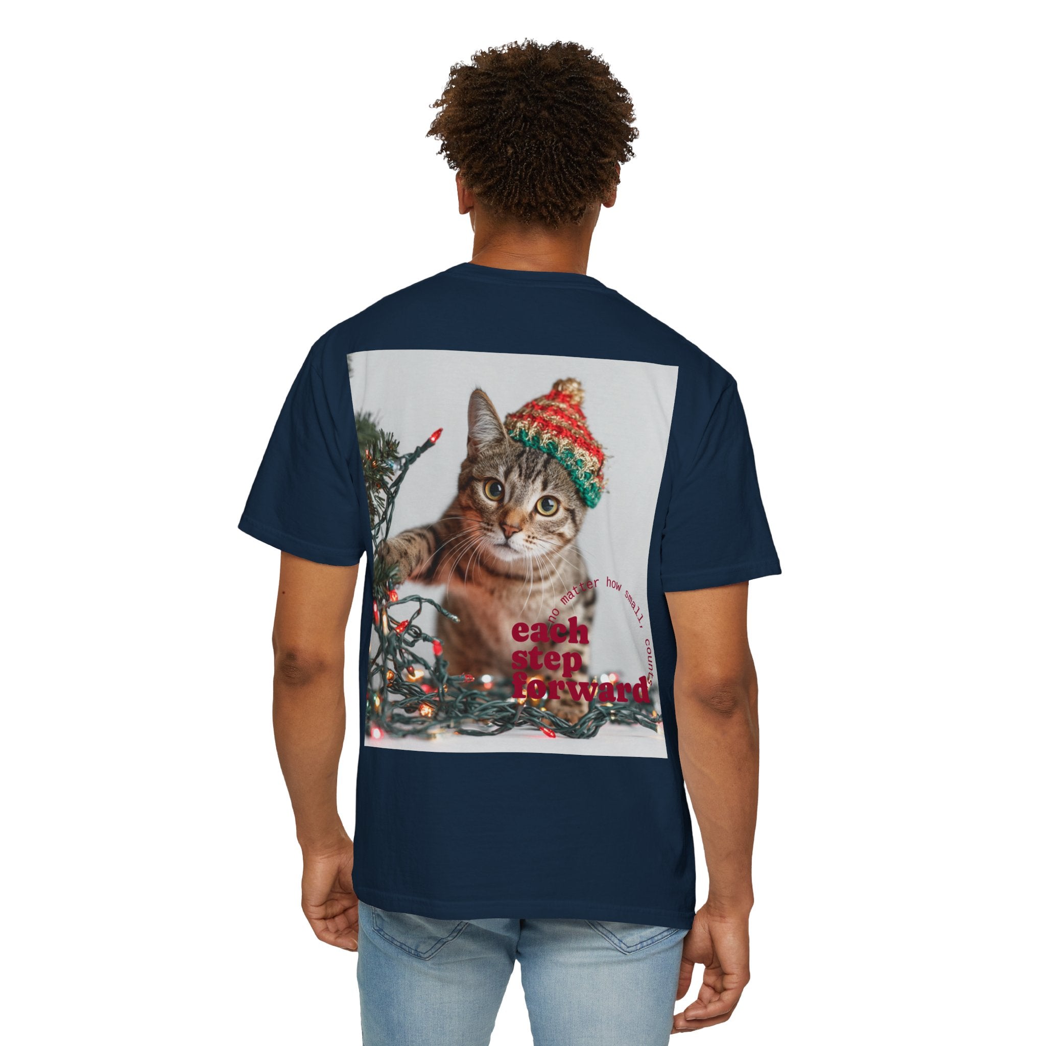 Tabby Cat in Knit Hat T-shirt | Christmas Kitty, Holiday Lights