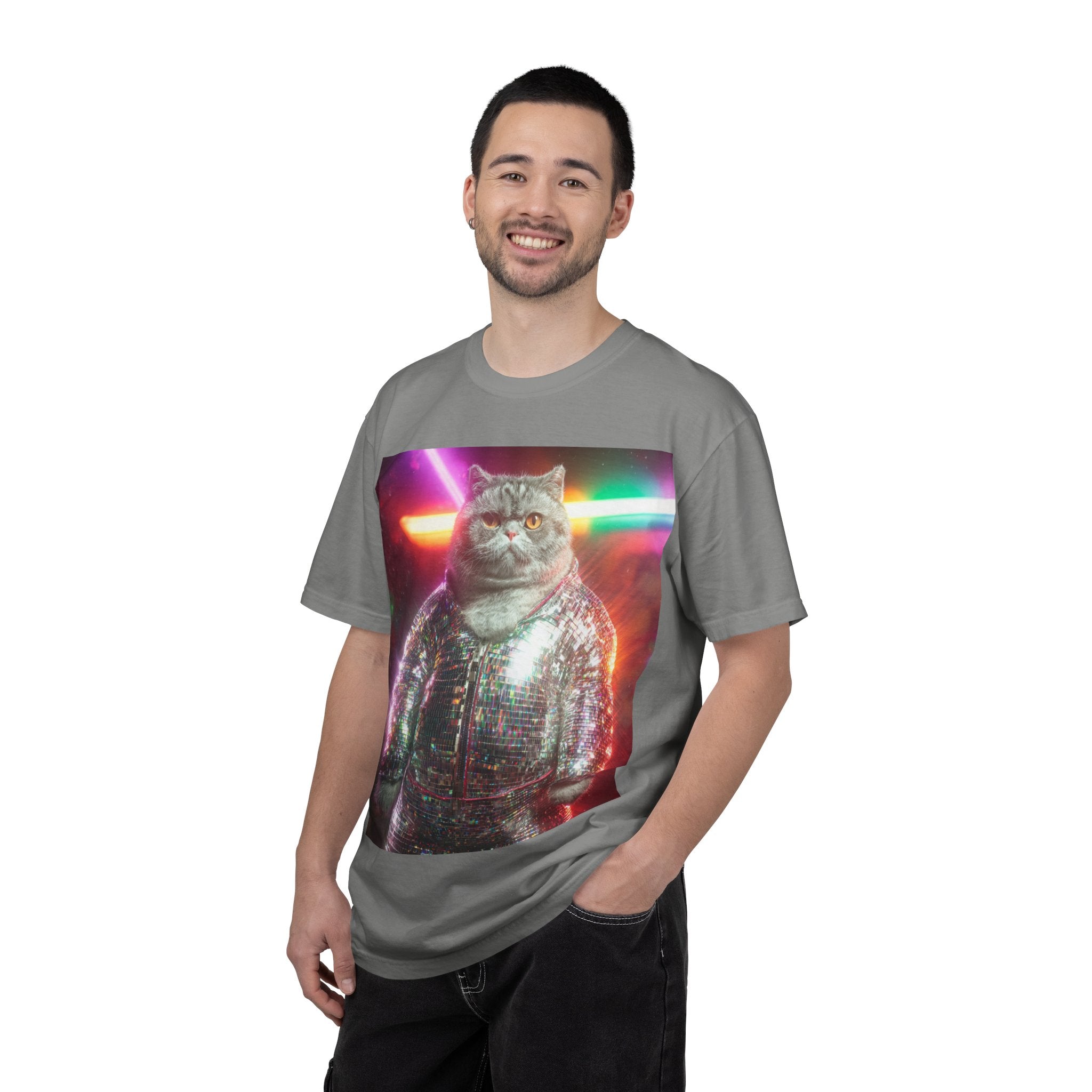 Unisex Disco Cat T-shirt | Funny Cat With Sequin Jacket, Stylish Cat Lovers Gift,  Trendy Cat Graphic Shirt