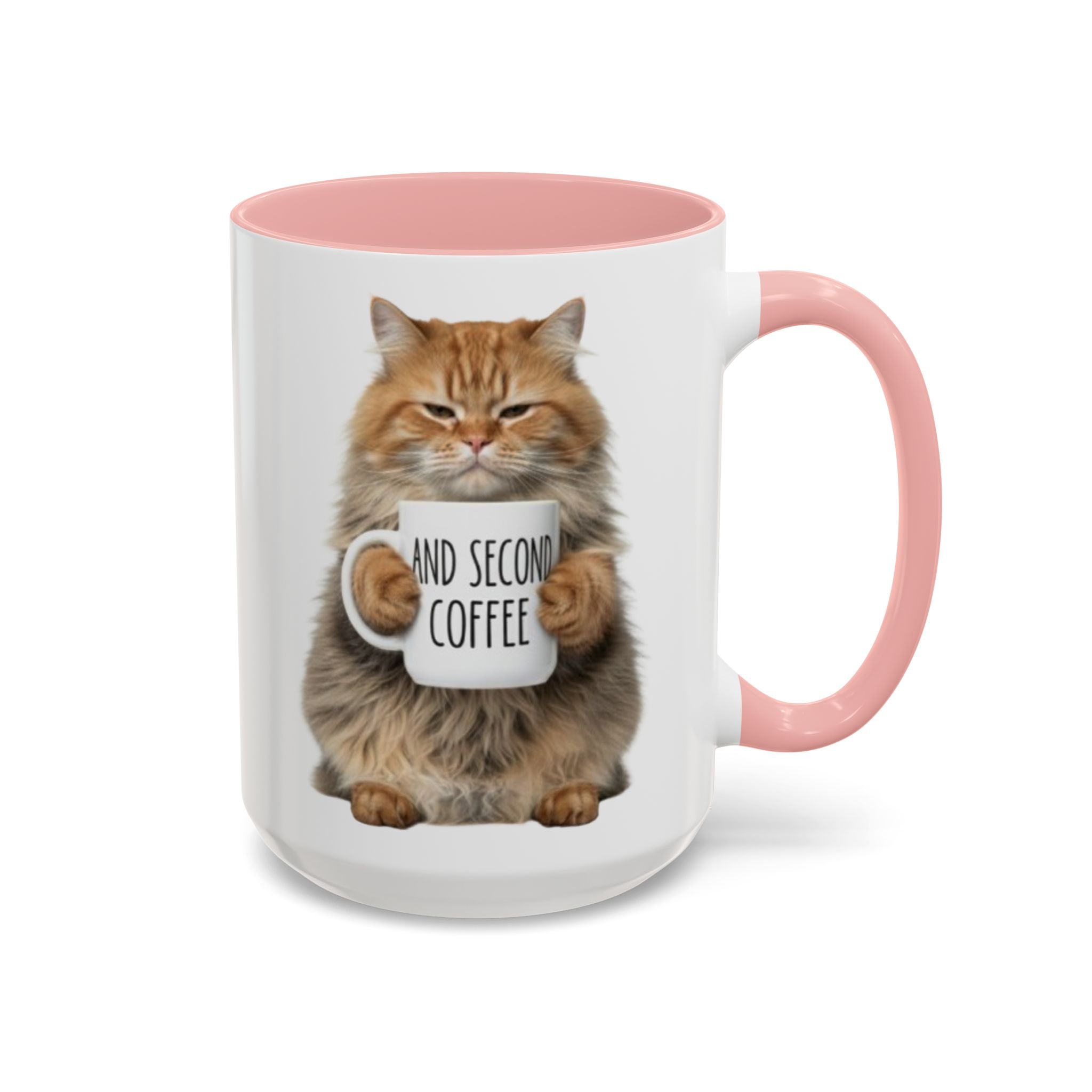 Cat Coffee Mug - Fluffy Cat Holding 'But first Coffee' Accent Mug (11/15oz) affordable gift