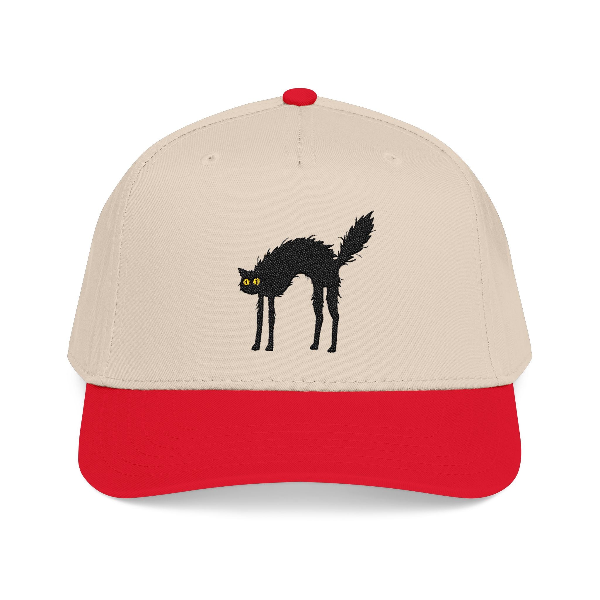 Black Scaredy Cat Baseball Cap — Embroidered Cat Hat