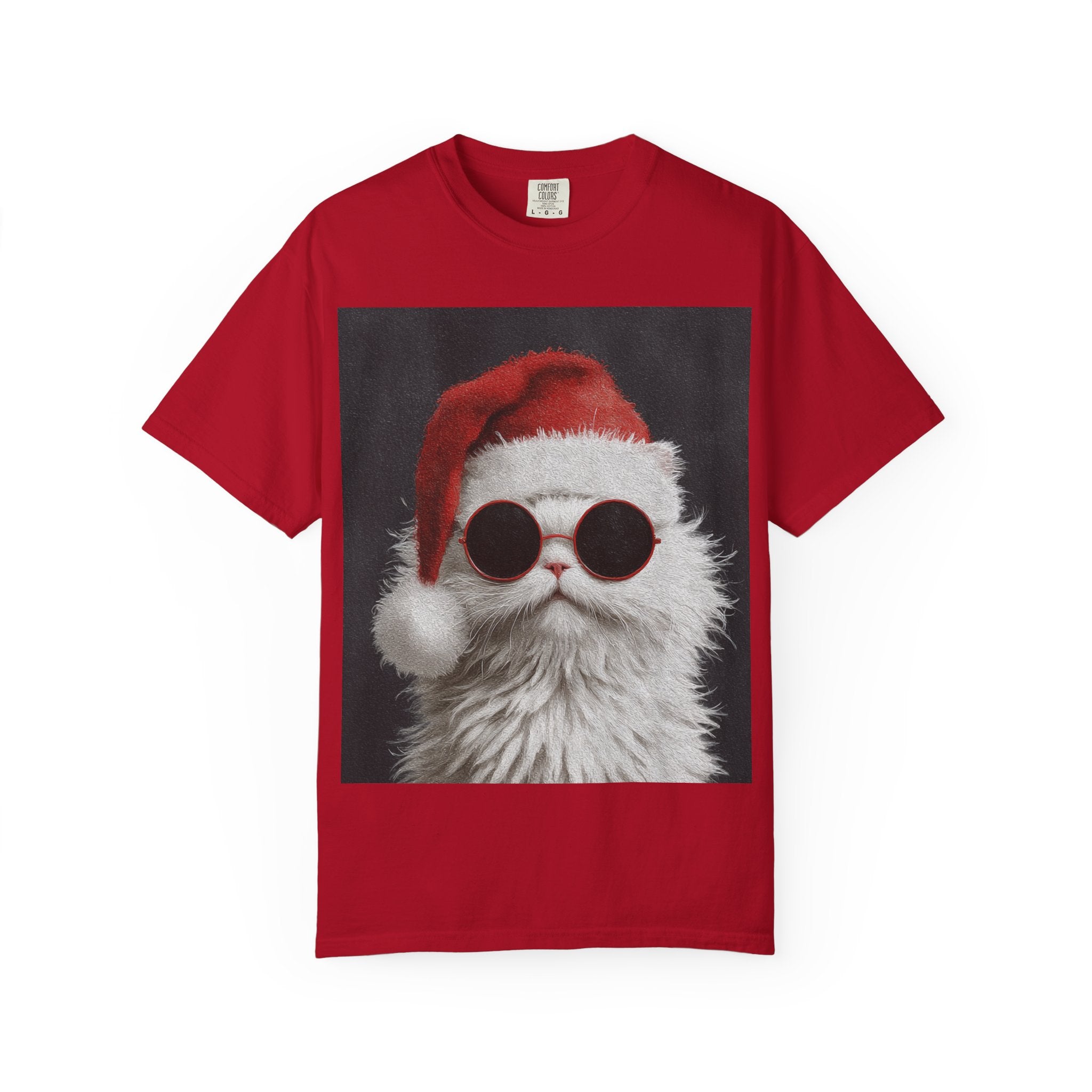 Cool White Cat in Santa Hat T-Shirt | Christmas Cat Shirt