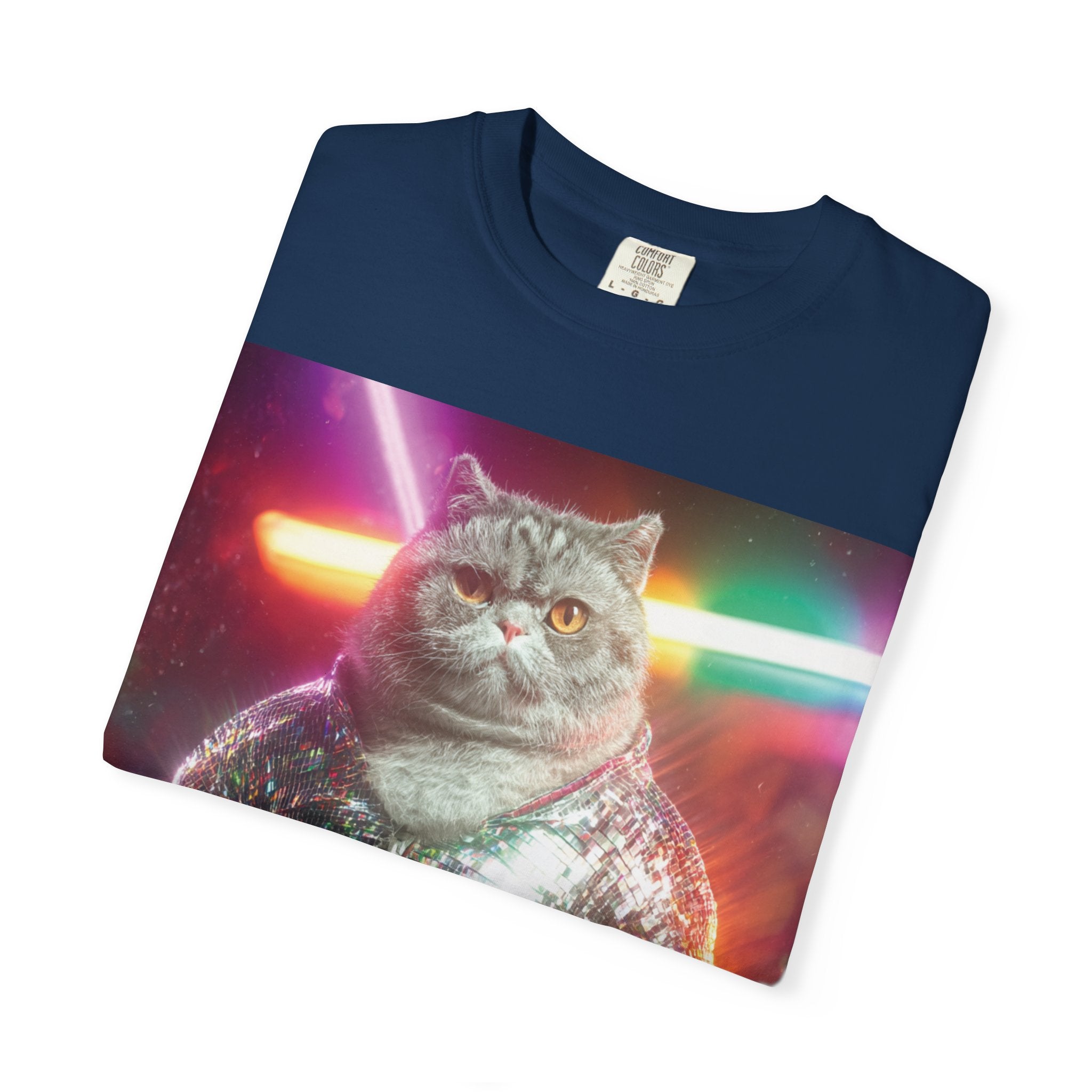 Unisex Disko Kedi Tişörtü | Pullu Ceketli Komik Kedi, Şık Kedi Severler Hediyesi, Trend Kedi Grafik Tişörtü